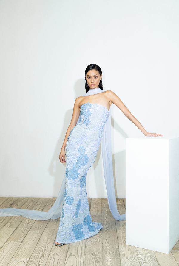 Strapless Ombré Floral Gown