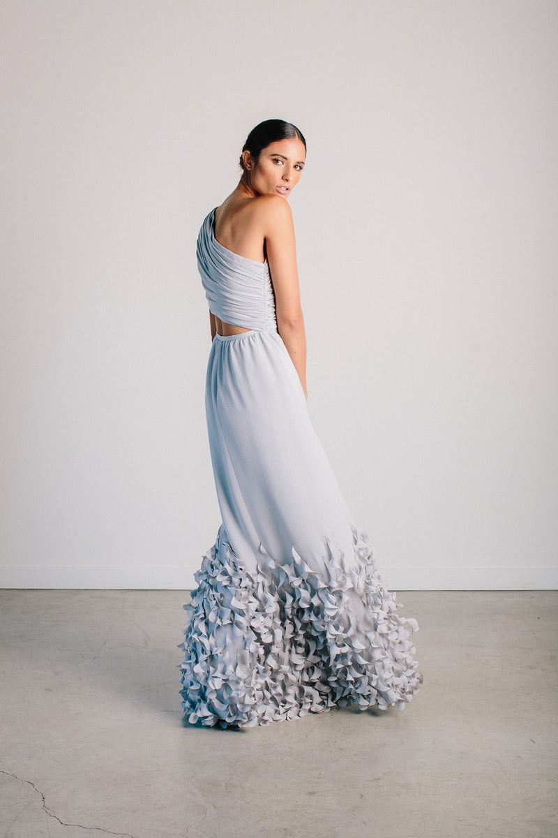 Draped White Asymmetrical Designer Evening Gown - Xdressy