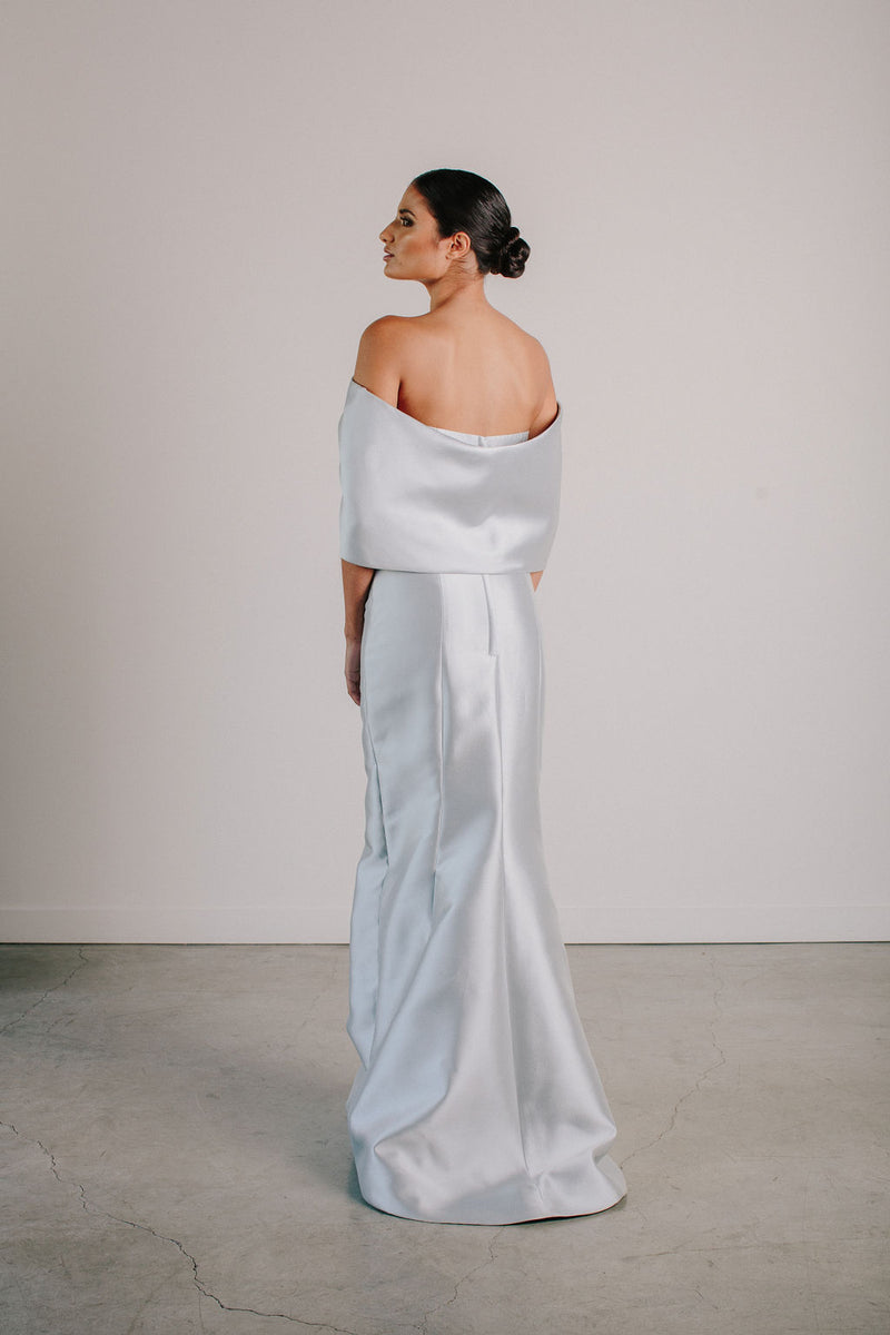 Off Shoulder Shawl Back Gown – Catherine Regehr - Main Image