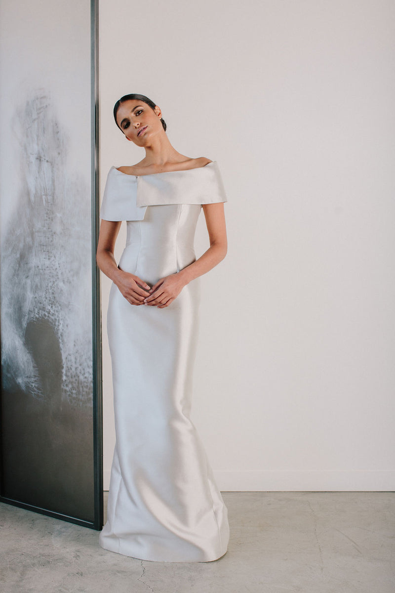 Asymmetrical Off Shoulder Gown Asymmetrical Off Shoulder Gown