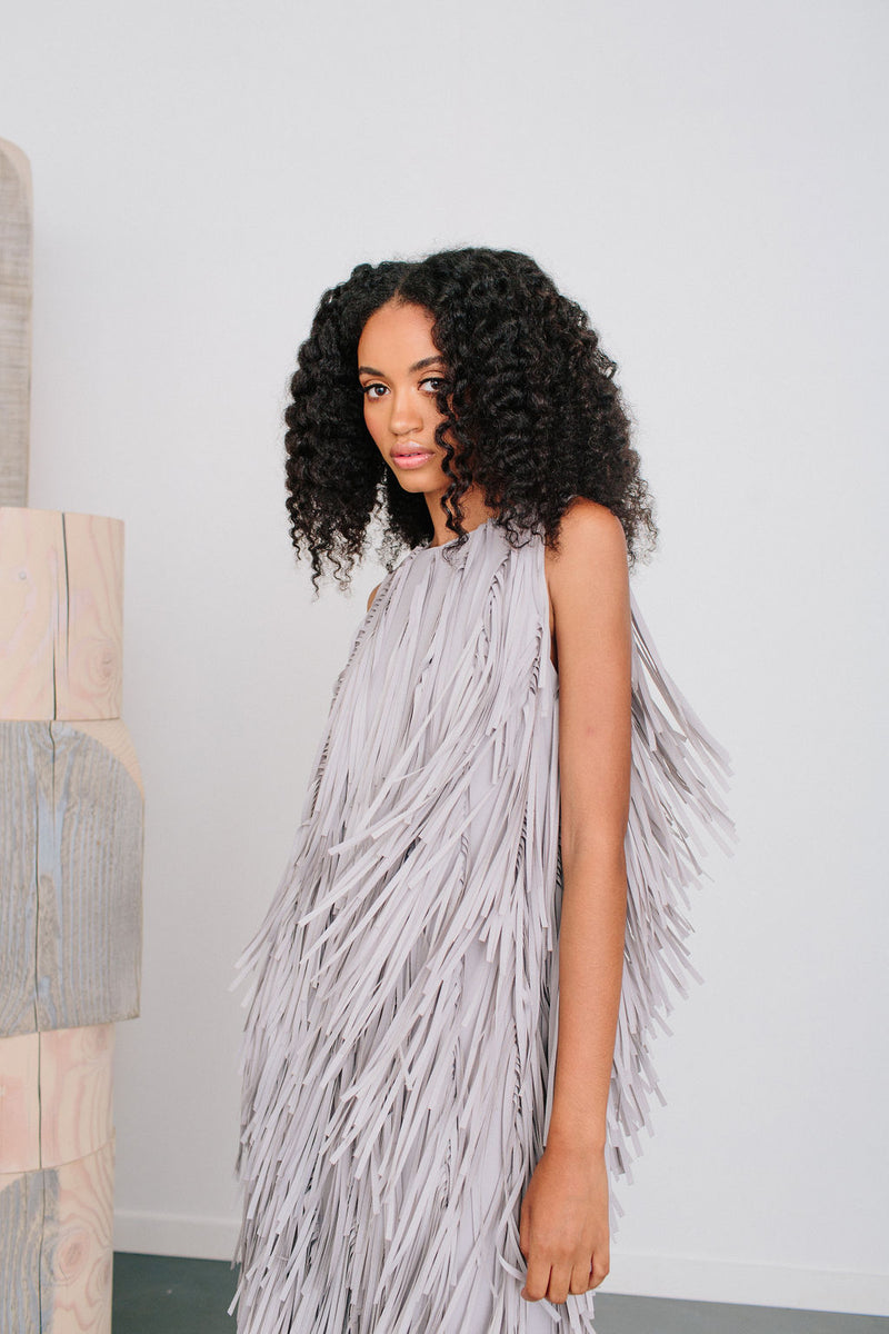grey fringe dress BABEYOND Dusty Periwinkle Beaded Wave Pattern Fringe Dresses Evening Gowns, Sequin Long Formal Dress, Size 6