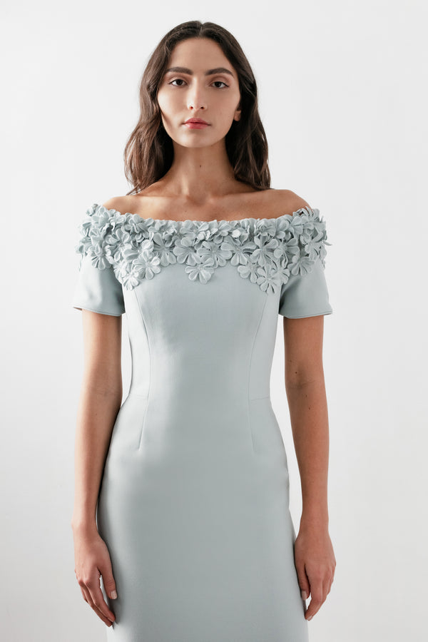 Off Shoulder Blanche Dress with Lilacs