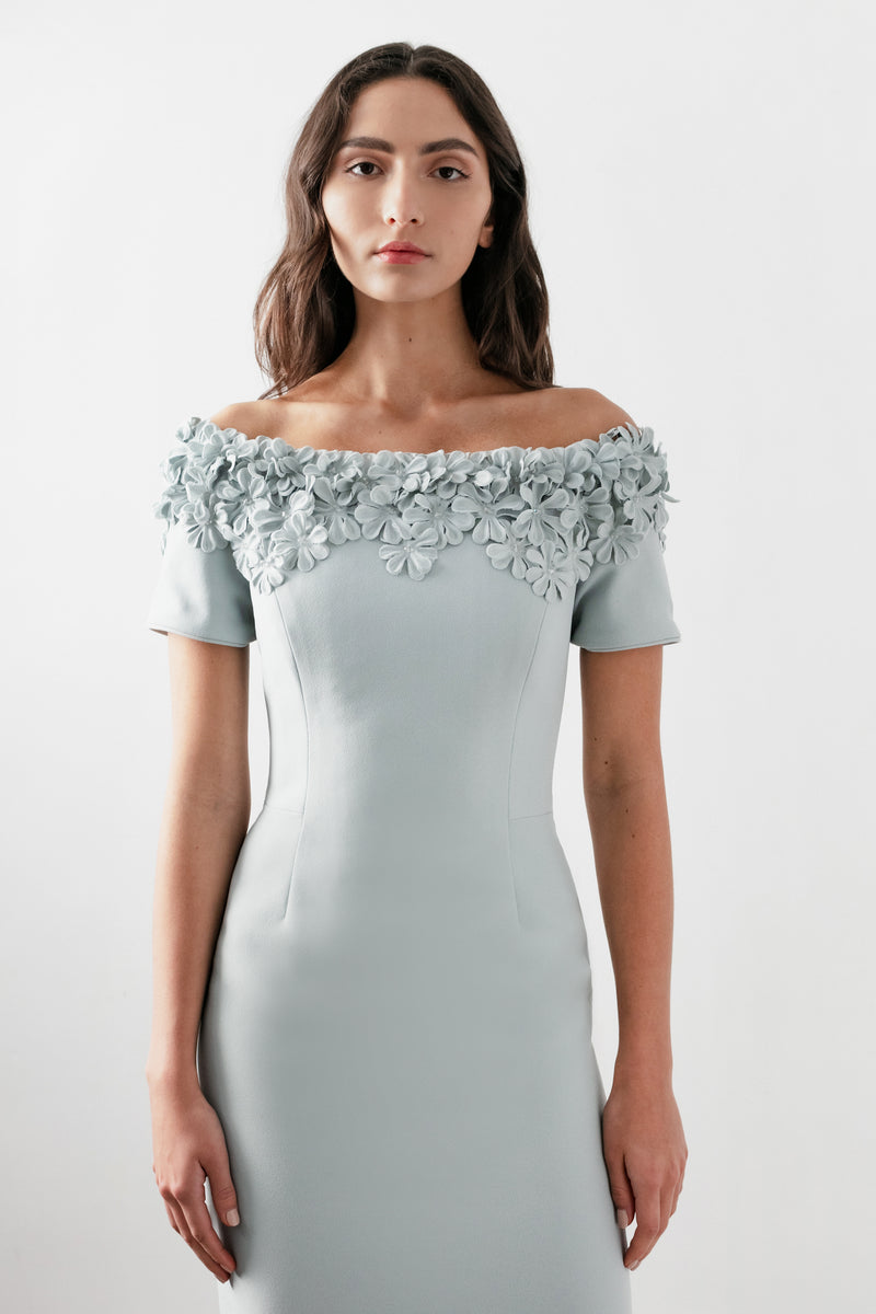 Off Shoulder Blanche Dress with Lilacs