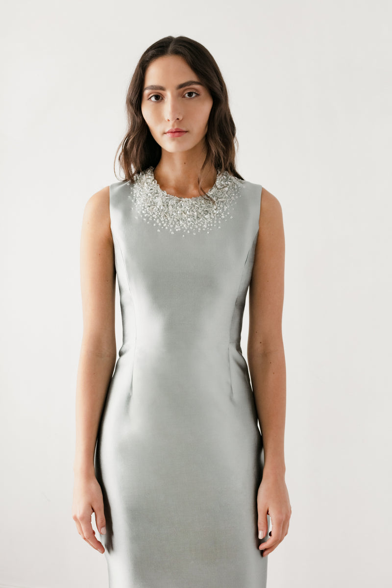 jewel neck bodycon dress Women's Astral Sheath Jewel Neck Brocade Midi Dress 0/1/2/Customize White MEAN BLVD White / 0