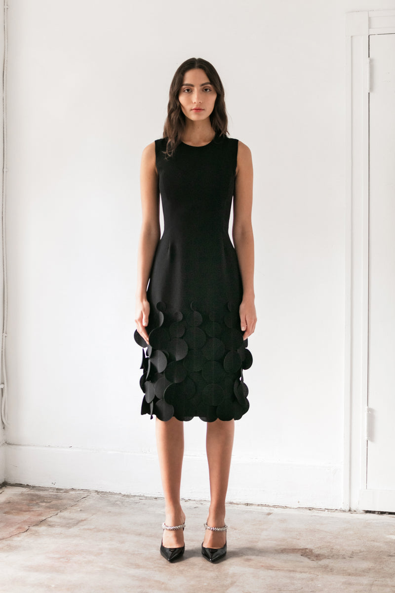 Jewel Neck Dress with Swinging Disc Hem