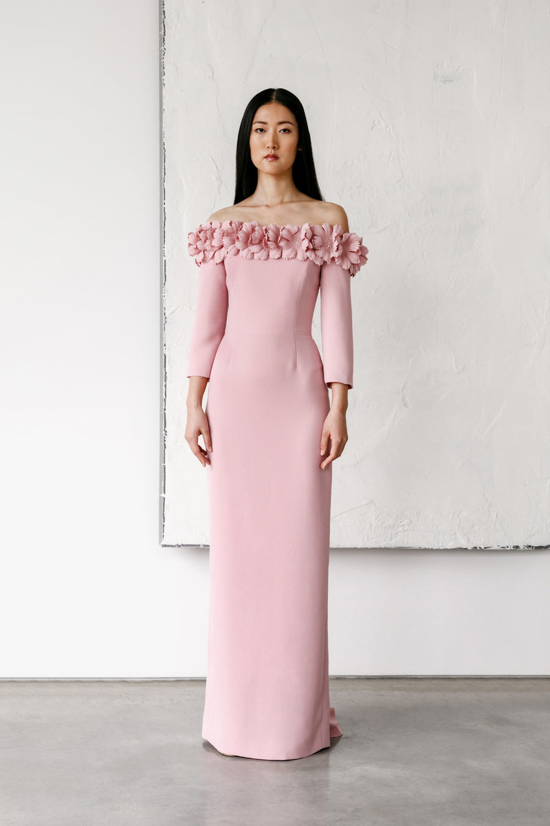 Off Shoulder Sunflower Gown with Trumpet Skirt Catherine Regehr Off Shoulder Sunflower Gown with Trumpet Skirt Catherine Regehr