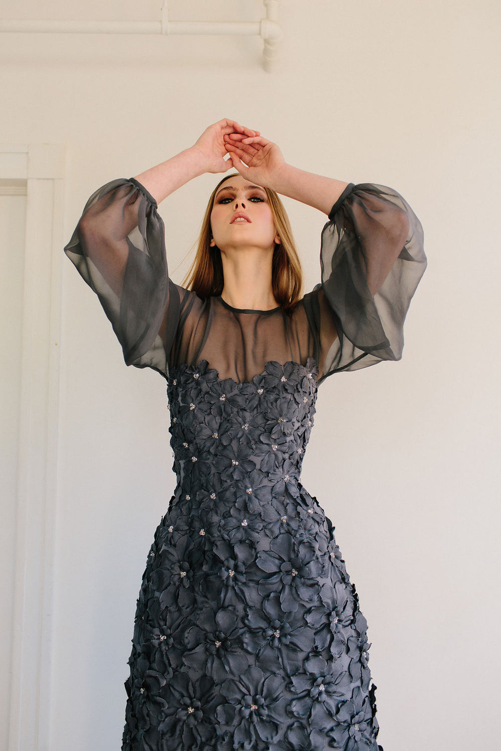 SHEER TULLE BALLOON SLEEVE TOPS アイボリー SHEER TULLE BALLOON SLEEVE TOPS