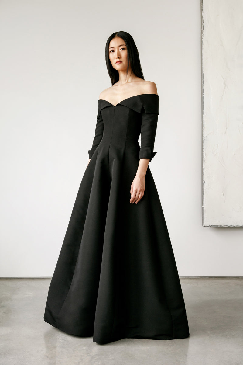 rohe off the shoulder dresses Rohe Black Asymmetrical Off Shoulder Maxi Dress