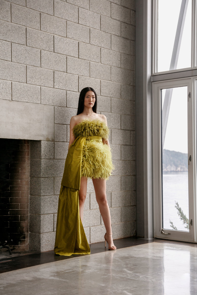 Strapless Ombre Feather Mini Dress Catherine Regehr Strapless Ombre Feather Mini Dress Catherine Regehr
