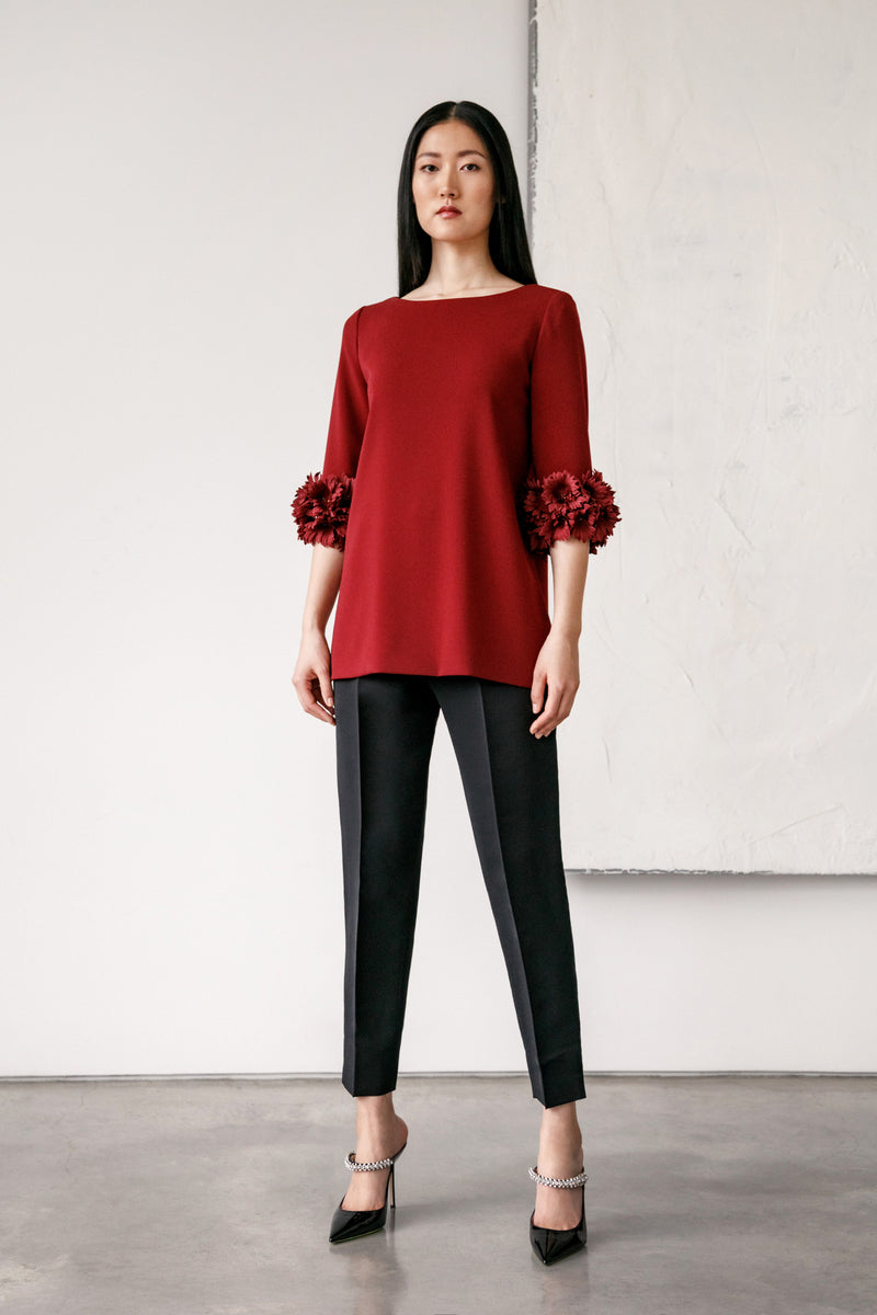 Boat Neck Lois Top with Floral Bloom Cuff