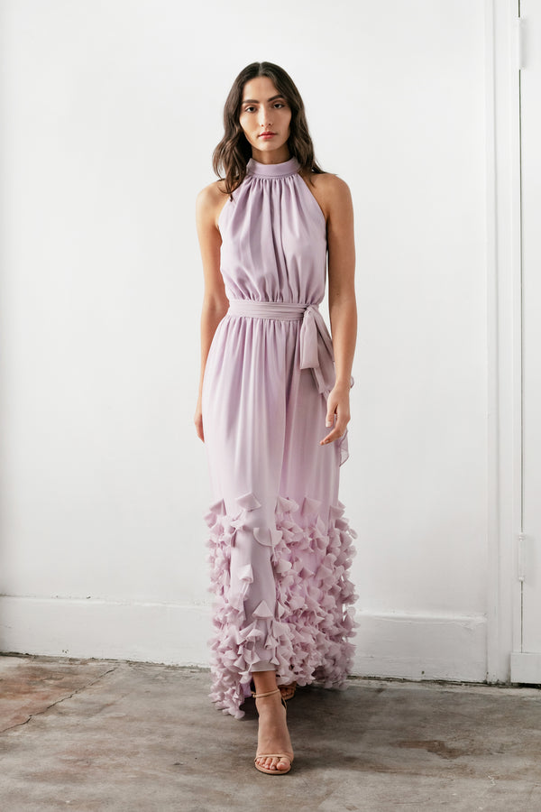 T Neck Saturna Gown with Cone Hem