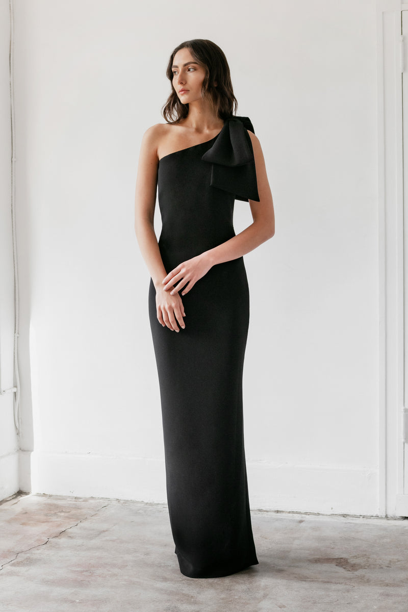 One Shoulder Open Back Sheath with Bow One Shoulder Open Back Sheath with Bow