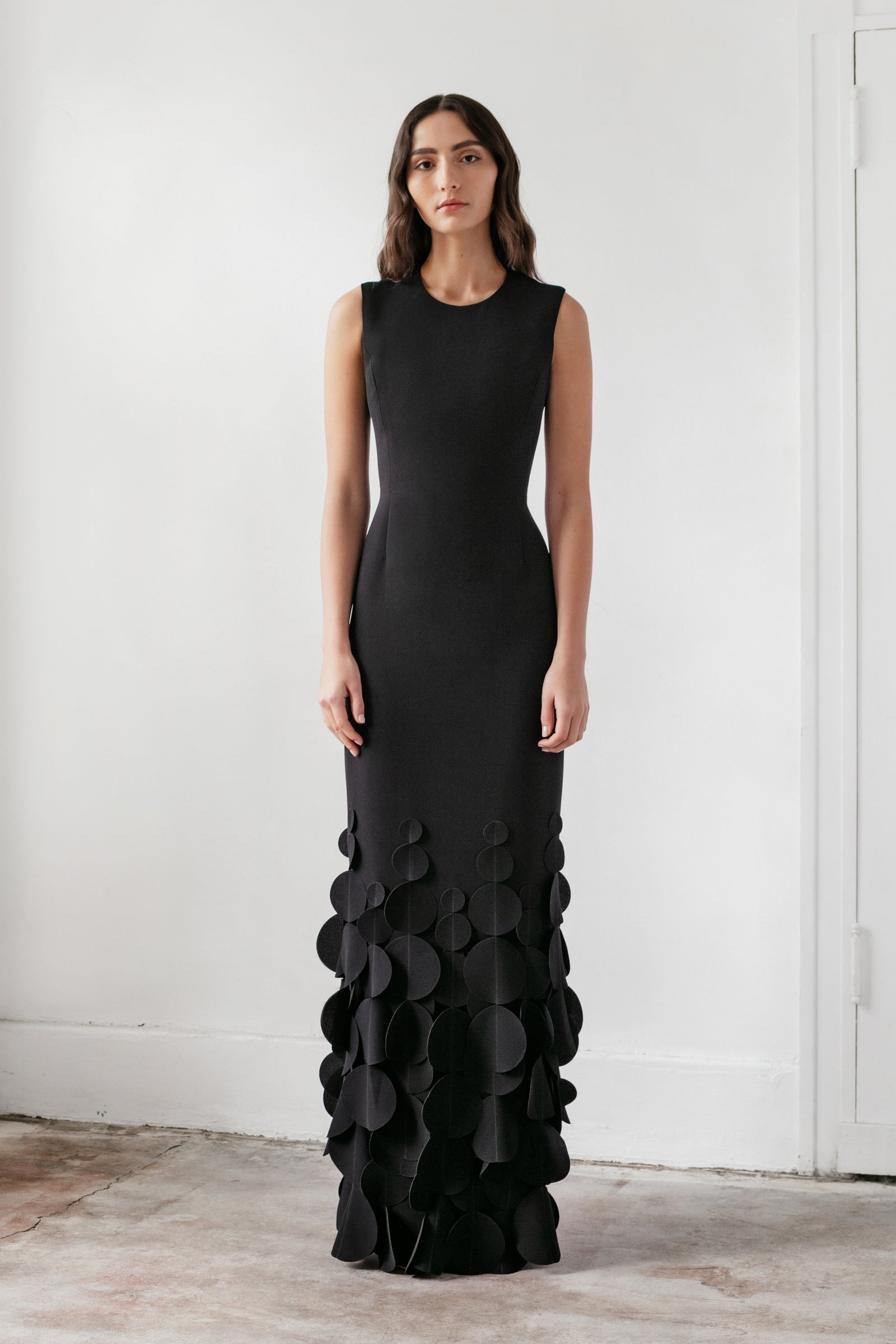 Jewel Neck Jackie Sheath with Swinging Disc Hem – Catherine