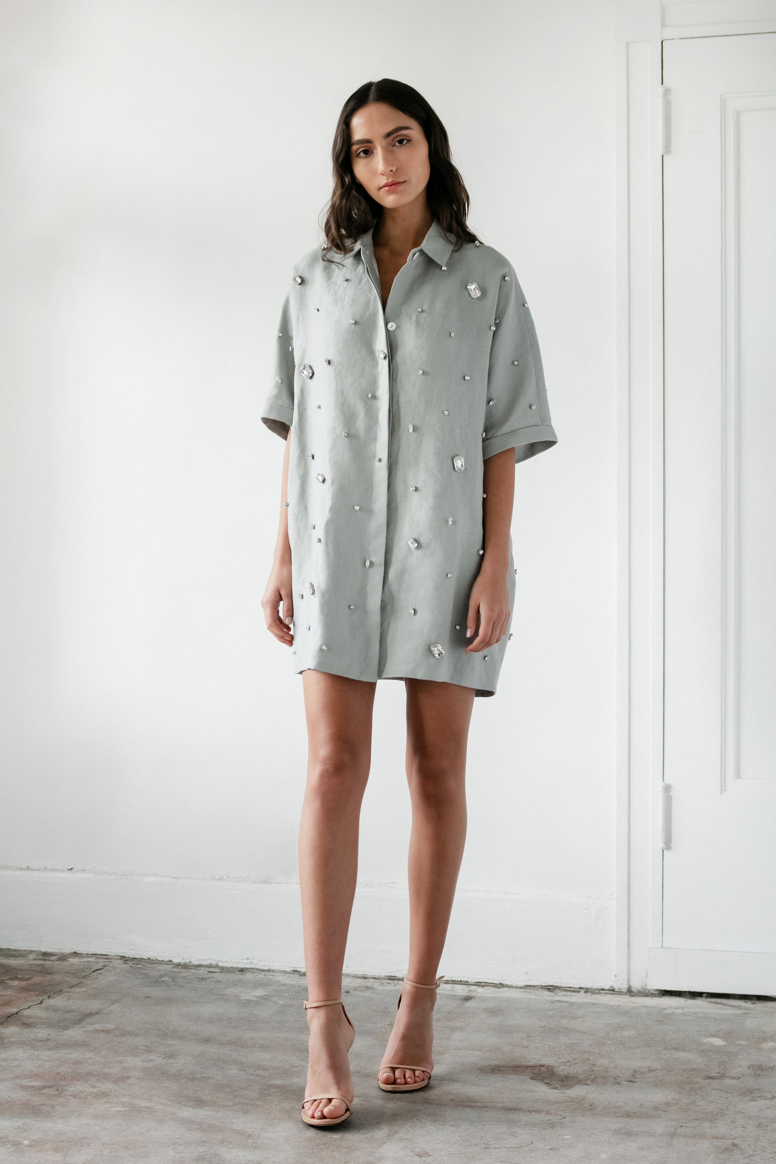 Shirt Shift Dress with All Over Gems Catherine Regehr Shirt Shift Dress with All Over Gems Catherine Regehr