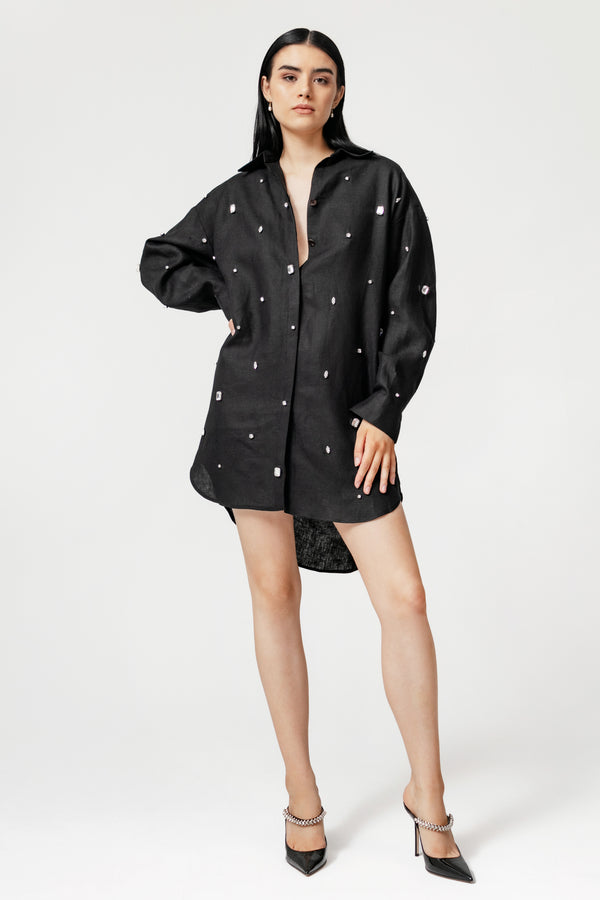 Shirt Dress with Scattered Gems