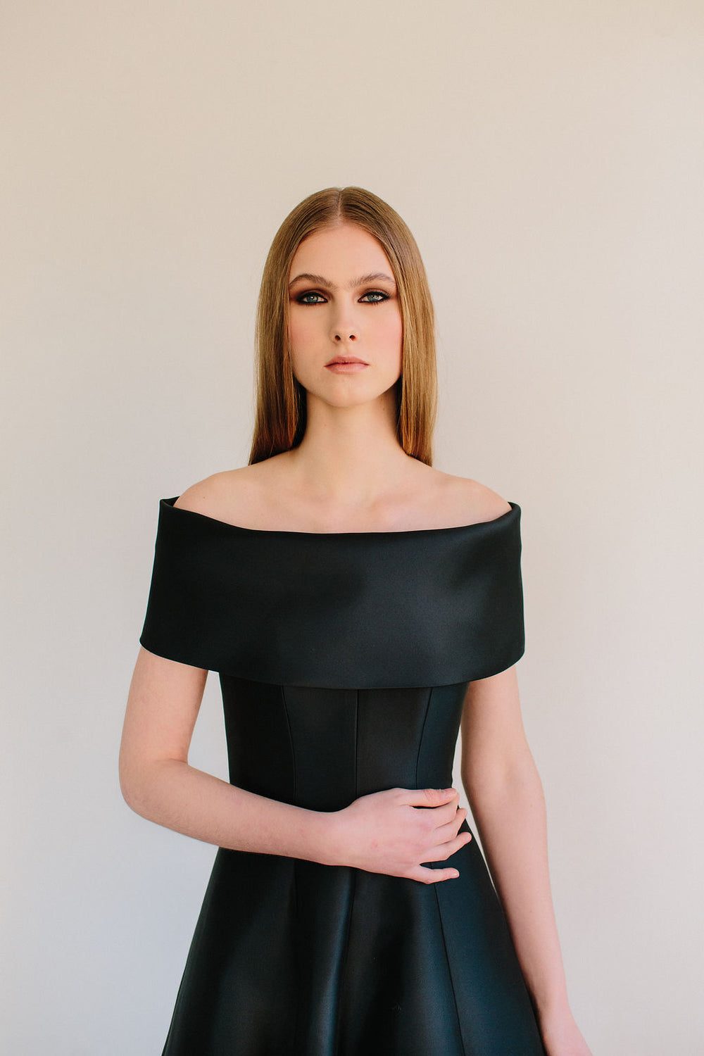 catherine regehr off the shoulder dress Off Shoulder Roll Collar Van Der Rohe Gown – Catherine Regehr
