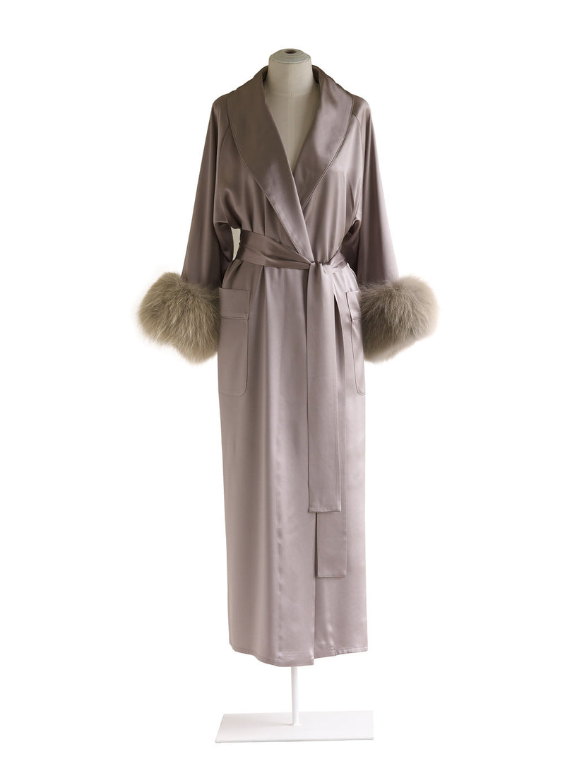 Shawl Collar Robe with Fox Fur Cuff