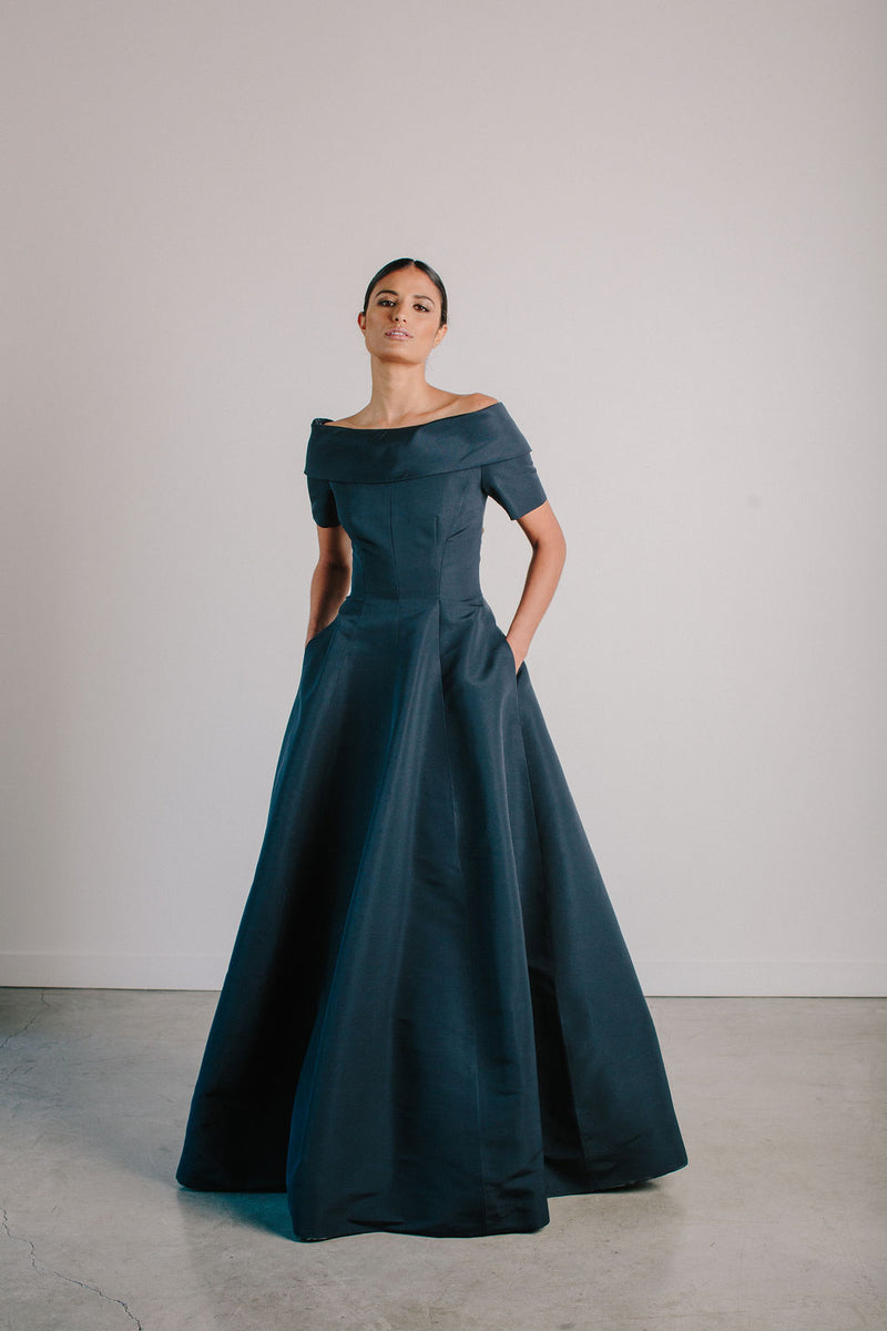 V-Back Off Shoulder Alice Gown with Van Der Rohe Skirt V-Back Off Shoulder Alice Gown with Van Der Rohe Skirt