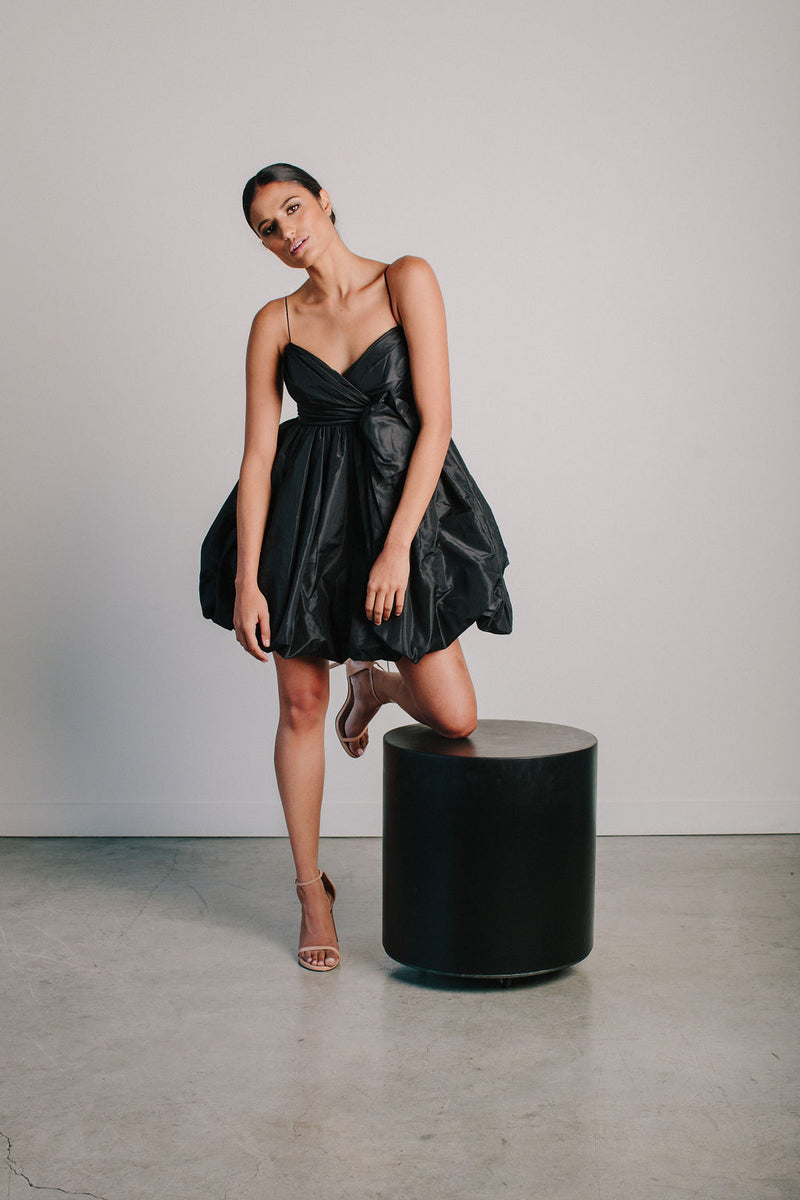 Bubble Hem Mini Dress - Black, Avenue 8