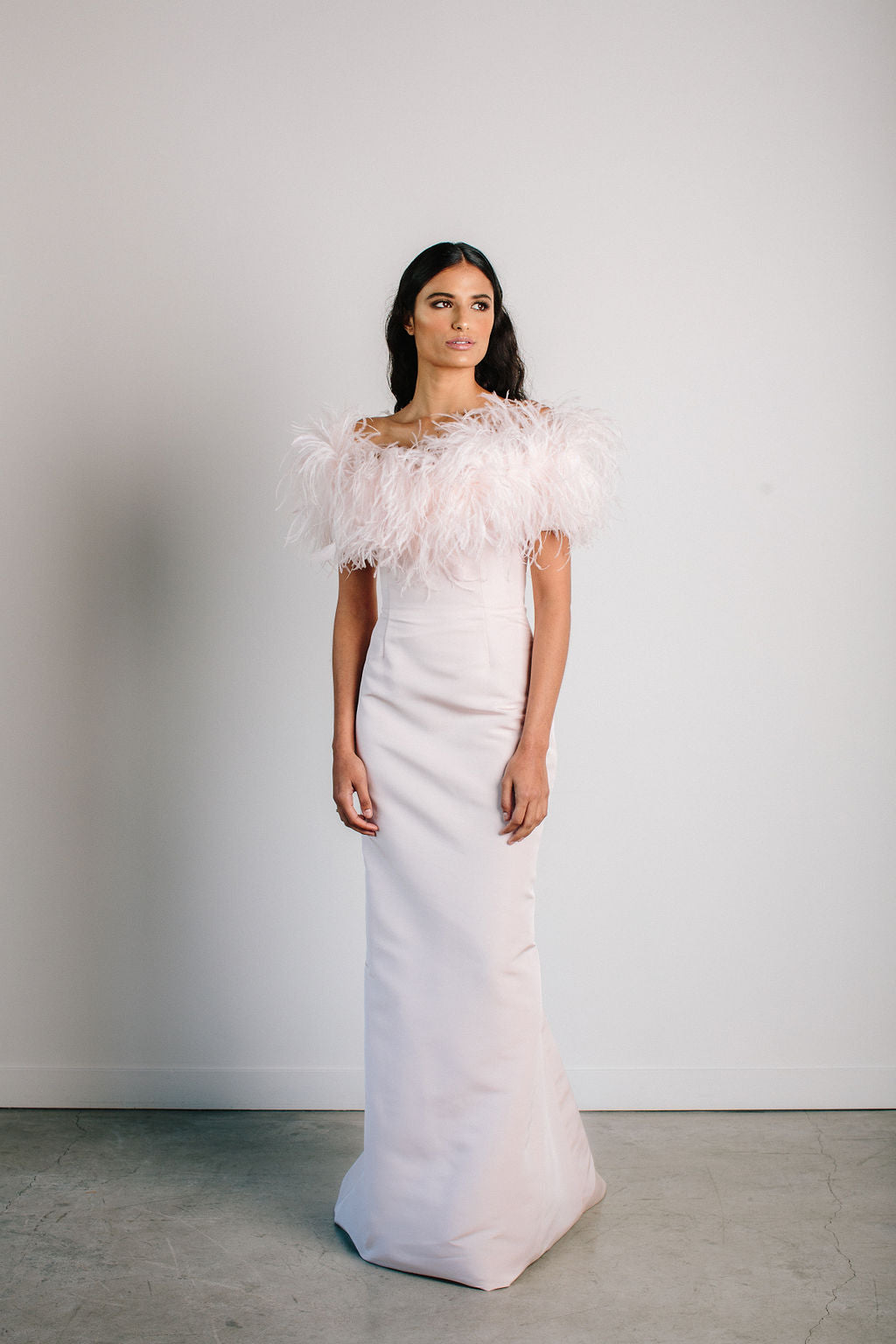 amerge. feather laceup offshoulder op