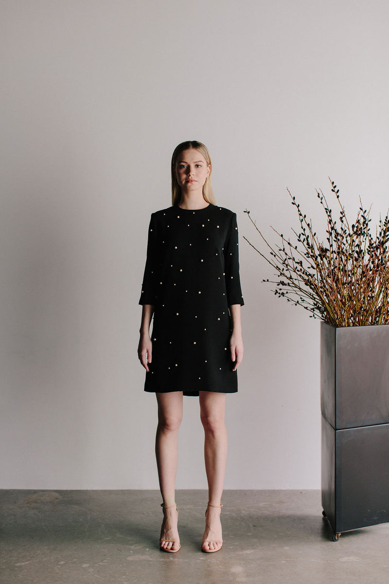 All Over Scattered Pearl Arak Dress with 3/4 Sleeve Catherine Regehr All Over Scattered Pearl Arak Dress with 3/4 Sleeve Catherine Regehr