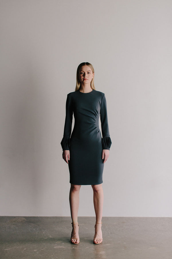 jewel neck bodycon dress FRONT EMBELLISHED JEWEL NECK DRESS