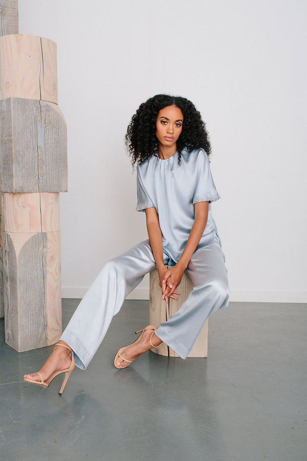 Pleated Jewl Neck Top and Pull On Pant Set
