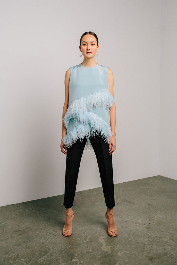 Jewel Neck Layered Feather Top