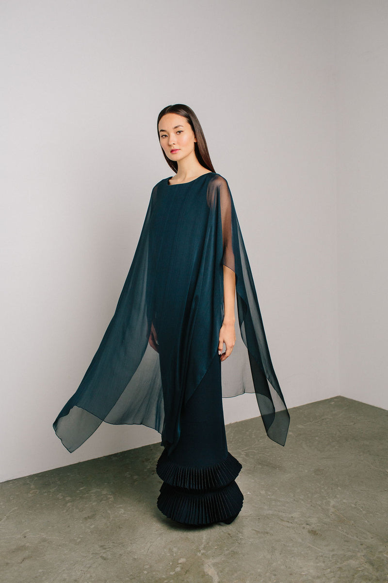 Boat Neck Capelet Gown with Diamond Hem Catherine Regehr Boat Neck Capelet Gown with Diamond Hem Catherine Regehr