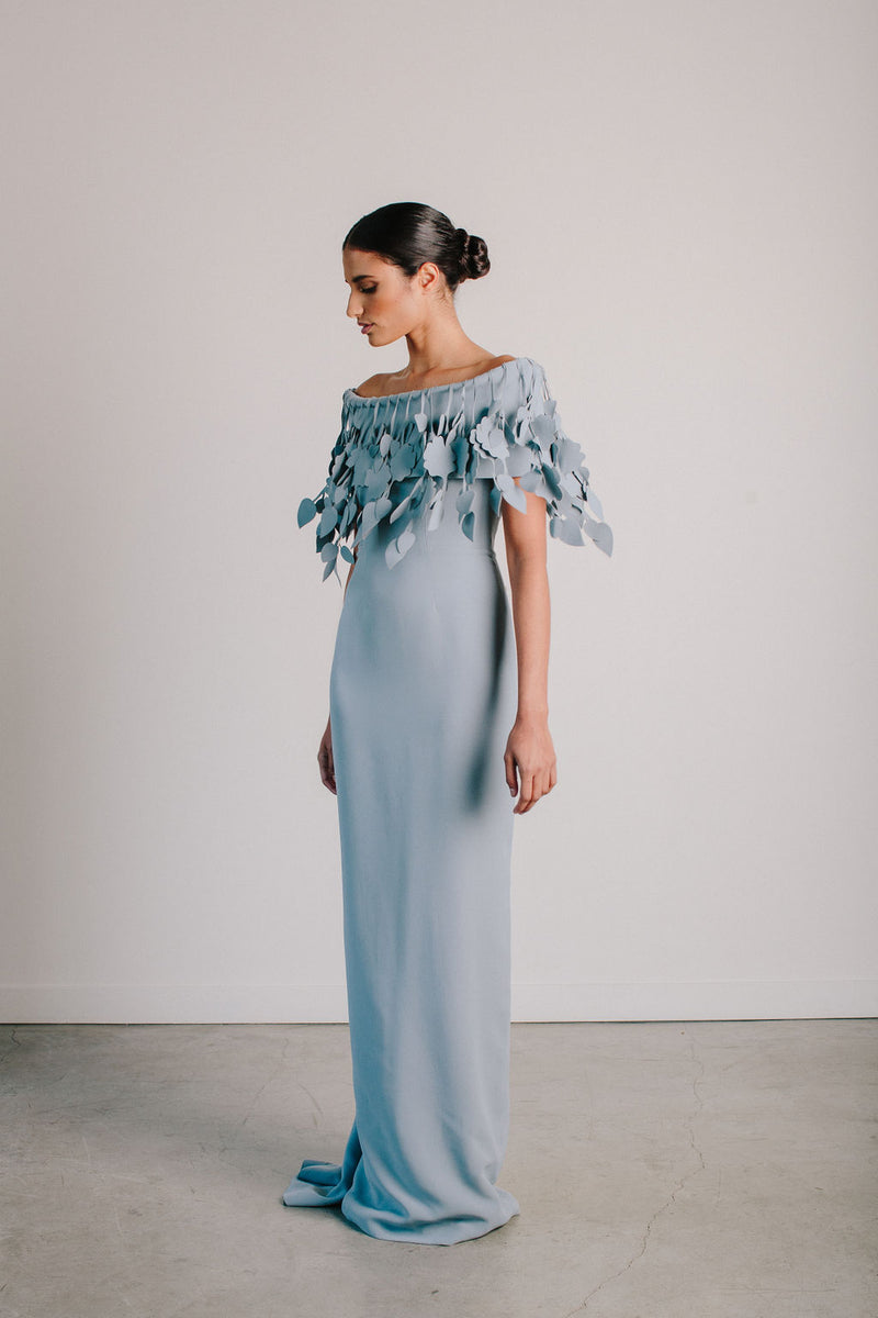 Off Shoulder Roll Collar Cherry Blossom Gown Catherine Regehr Off Shoulder Roll Collar Cherry Blossom Gown Catherine Regehr