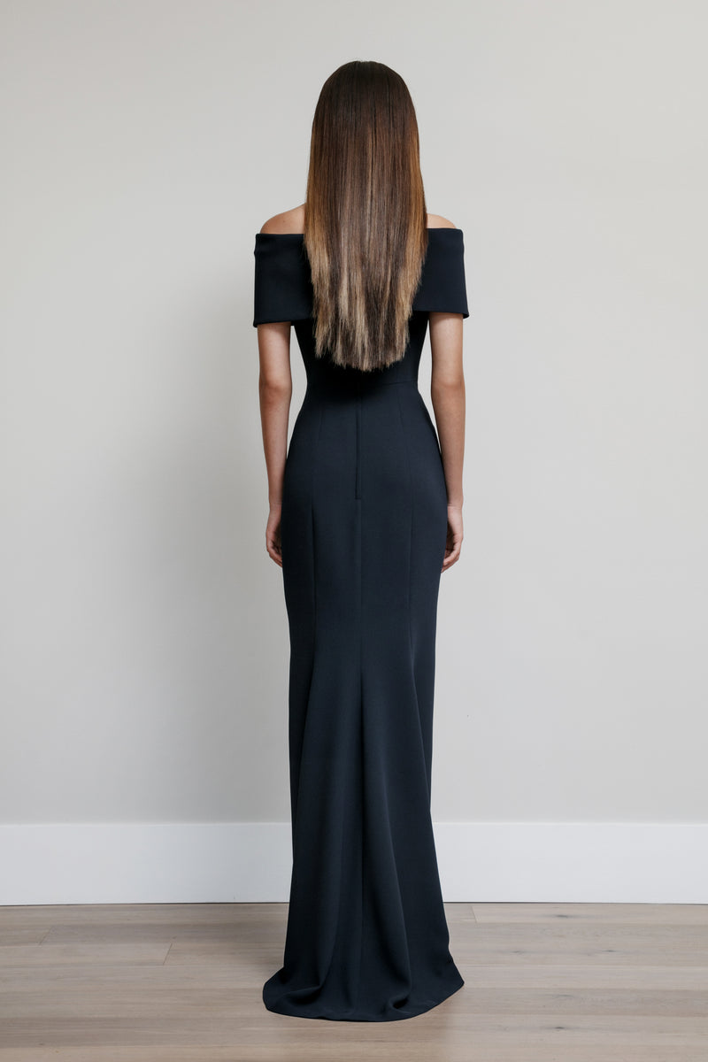 Off Shoulder Roll Collar Gown