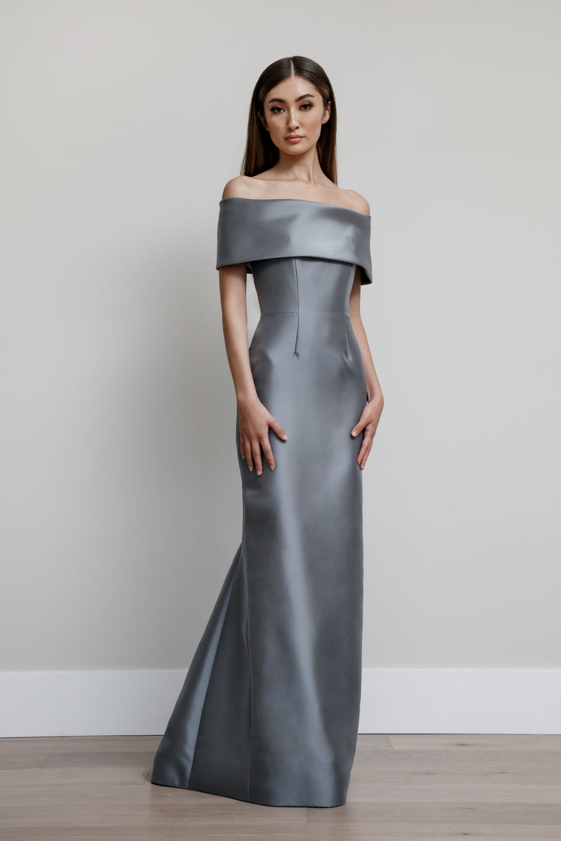 Off Shoulder Roll Collar Gown