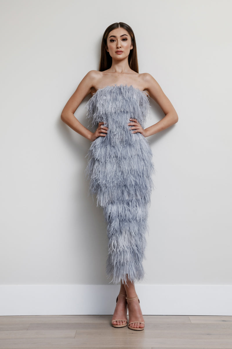 Strapless Feather Row Dress