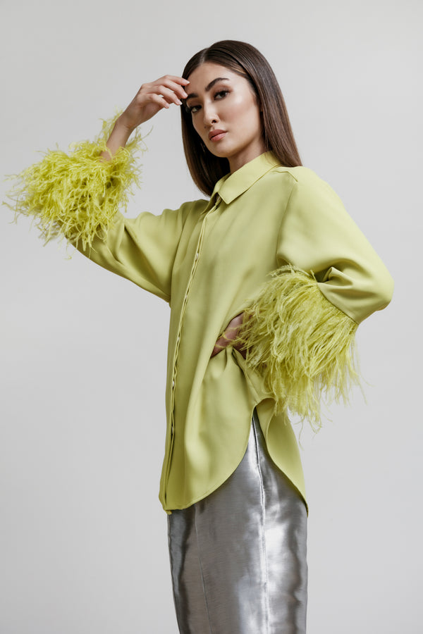 Jane Shirt with Feather Fringe Cuffs