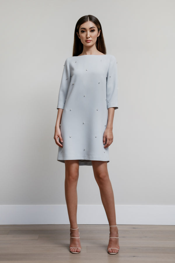 Boat Neck Dress with All Over Scattered Crystals