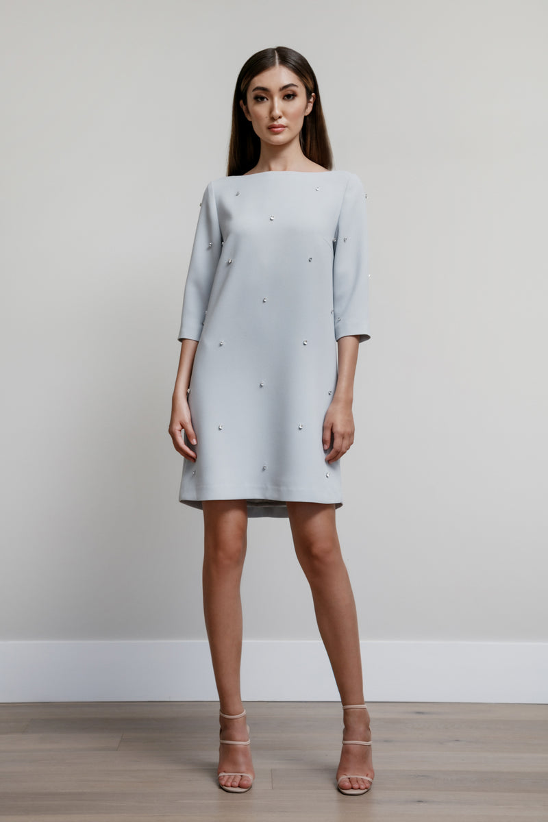 Boat Neck Dress with All Over Scattered Crystals Catherine Regehr Boat Neck Dress with All Over Scattered Crystals Catherine Regehr