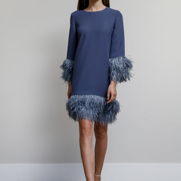 Jewel Neck Feather Trim Dress