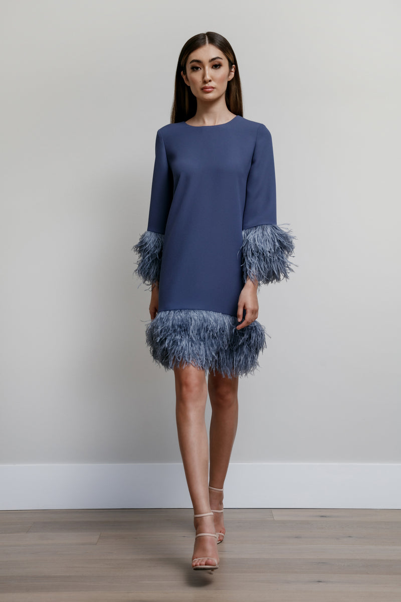 Jewel Neck Feather Trim Dress – Catherine Regehr