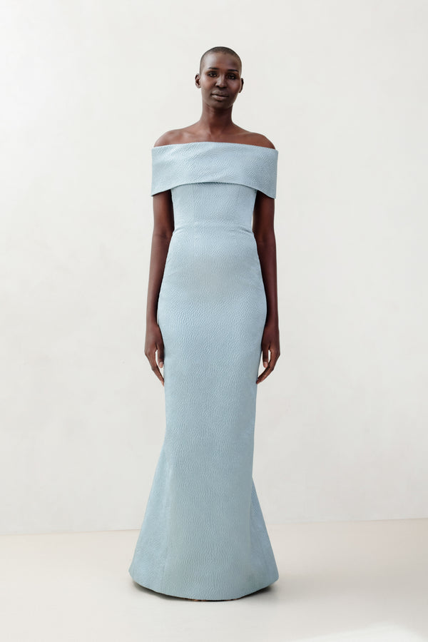 Off Shoulder Roll Collar Gown