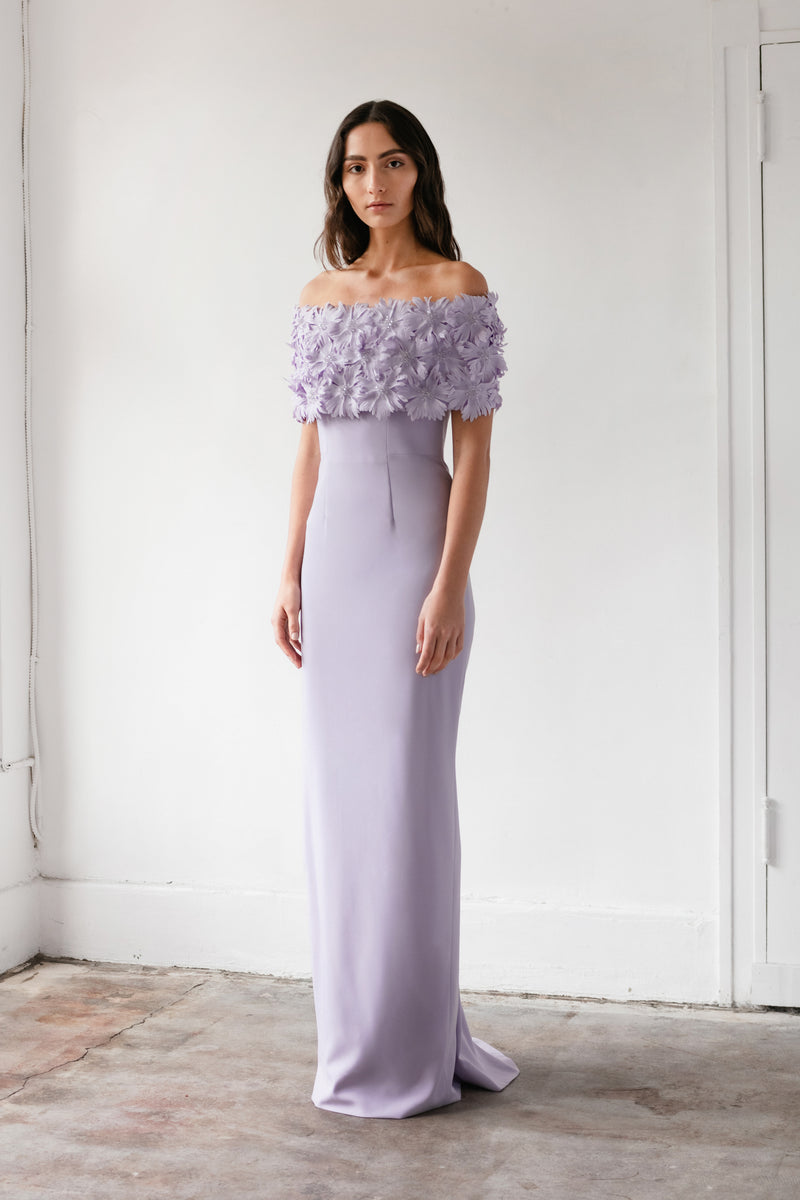 Roll Collar Gown with Sunflower and Crystal Collar Roll Collar Gown with Sunflower and Crystal Collar