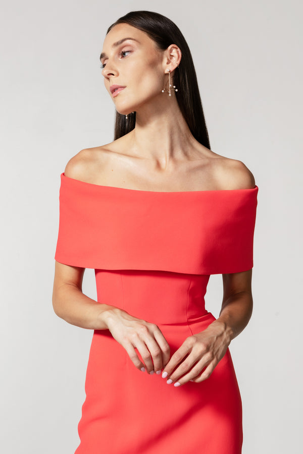 Off Shoulder Roll Collar Gown with Trumpet Skirt