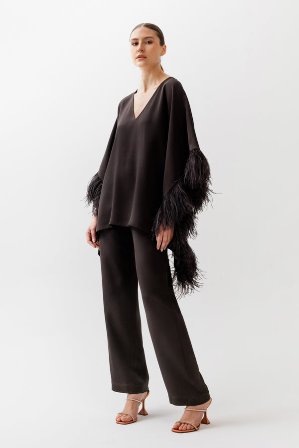 Casimir Top with Feather Trim