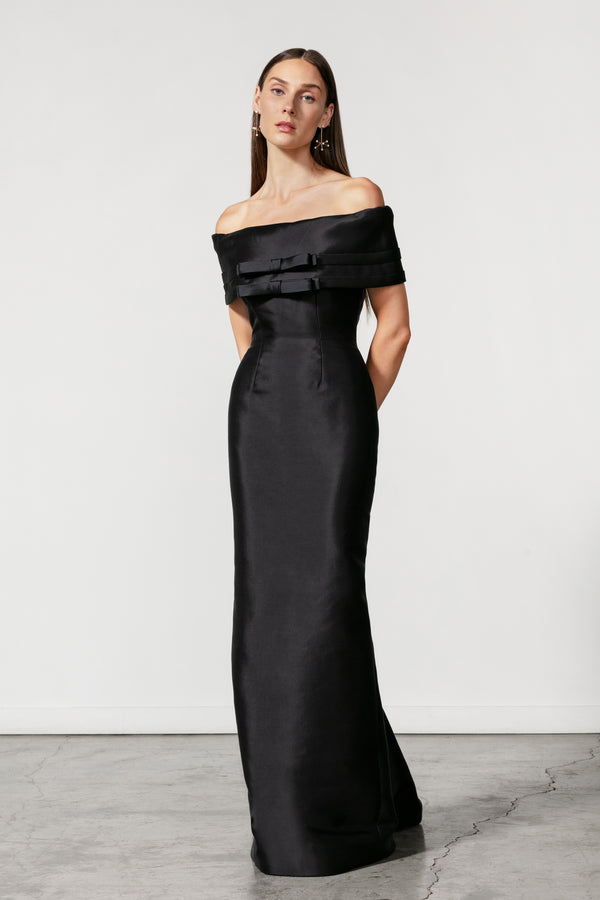 Off Shoulder Bow Tie Gown