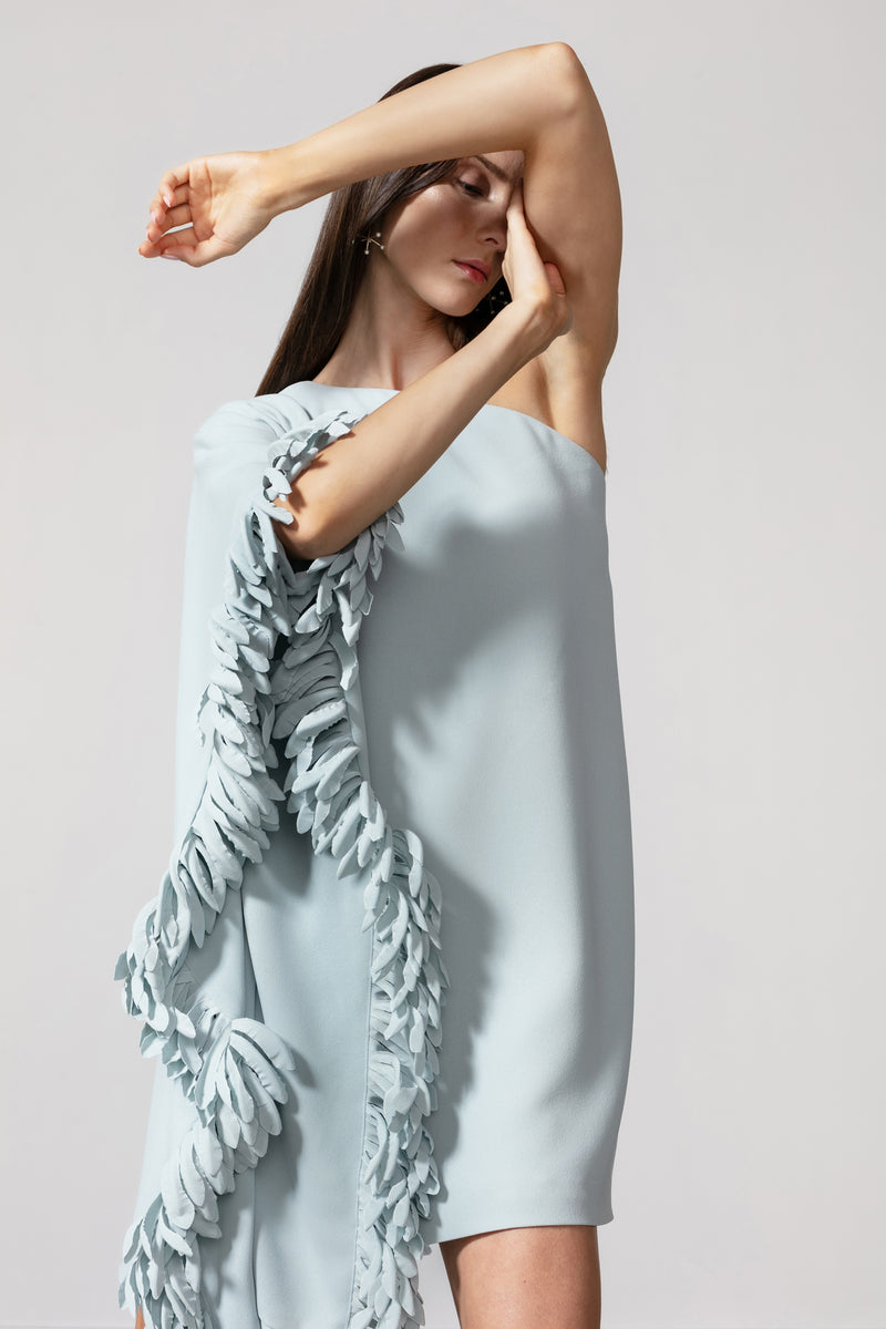 One Shoulder Dress with Anemone Trim