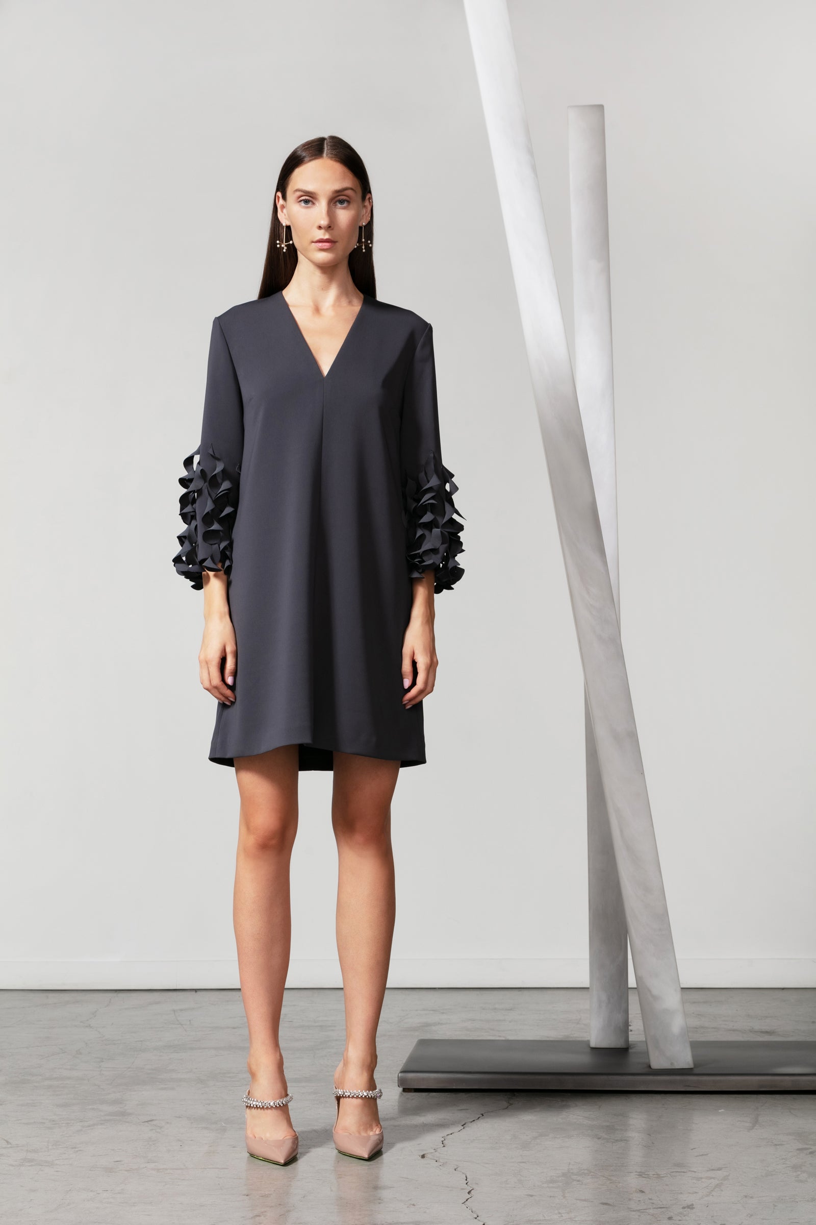 V Neck Arak Dress with Spiral Cuff V Neck Arak Dress with Spiral Cuff