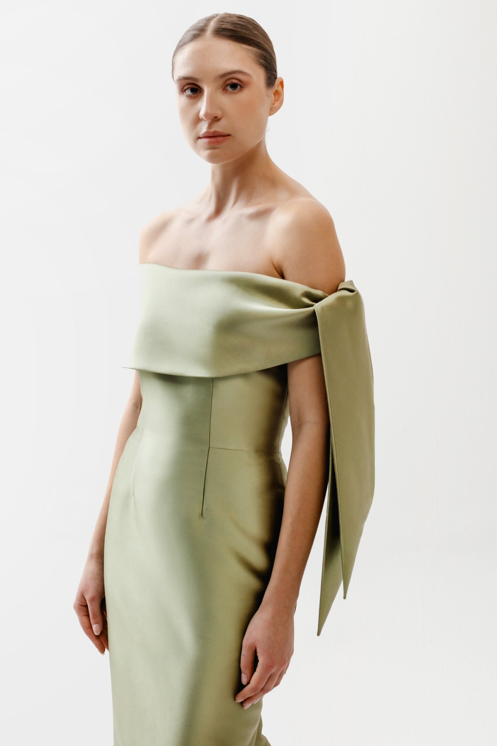 tie front off shoulder dress Puff Sleeve Tie Front Off Shoulder Slit Thigh Dress, Brown / XS