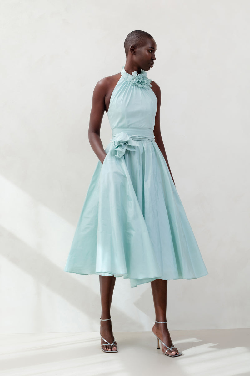 T-Neck Halter Dress with Floral Collar Catherine Regehr T-Neck Halter Dress with Floral Collar Catherine Regehr